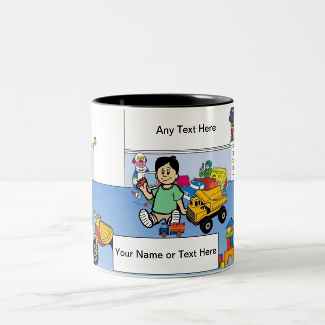 Personalised Little Boy's Room Cartoon Two-Tone Coffee Mug (Center)