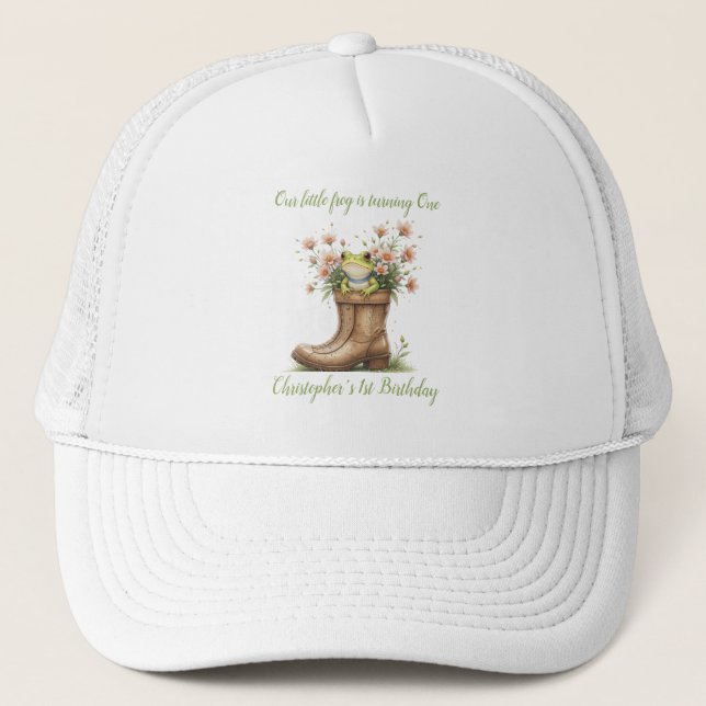 Personalised little frog Froggie 1st birthday Trucker Hat (Front)