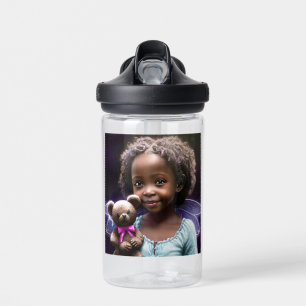 Personalised Little Girl Holding a Teddy Bear Water Bottle