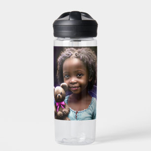 Personalised Little Girl Holding a Teddy Bear Water Bottle