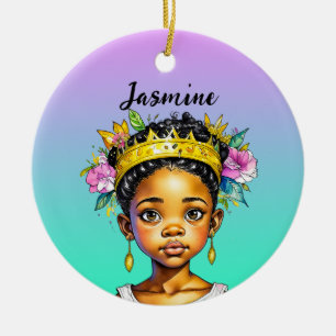 Personalised Little Girl Princess of Colour Ceramic Tree Decoration
