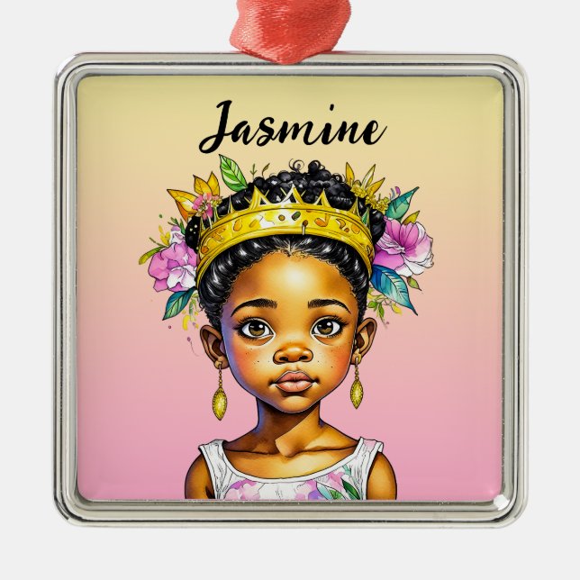 Personalised Little Girl Princess of Colour Metal Tree Decoration (Front)