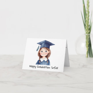 Personalised Little Girls (Brown Hair) Graduation Card