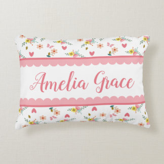Personalised Little Girls Floral Butterfly Heart Decorative Cushion