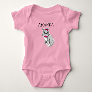 Personalised Little Girl's Grey Kitten with Bow To Baby Bodysuit