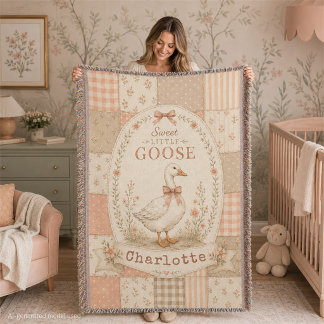 Personalised Little Goose Baby Girl Keepsake Throw Blanket