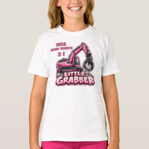 Personalised Little Grabber Pink Excavator T-Shirt