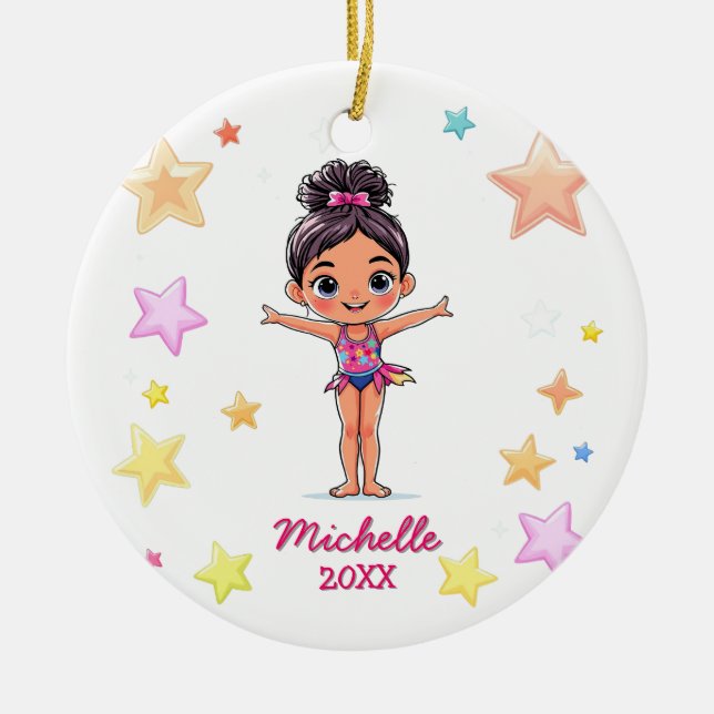  Personalised Little Gymnast Girl Christmas  Ceramic Tree Decoration (Front)