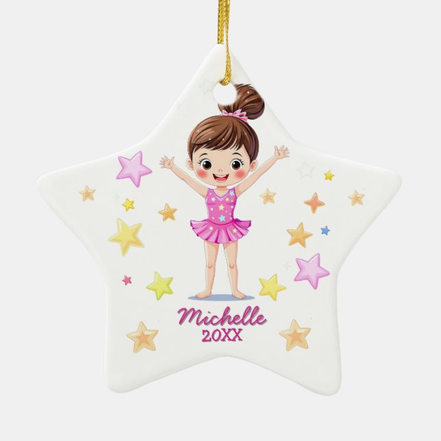 Personalised Little Gymnast Girl Christmas Pink Ceramic Tree Decoration (Back)