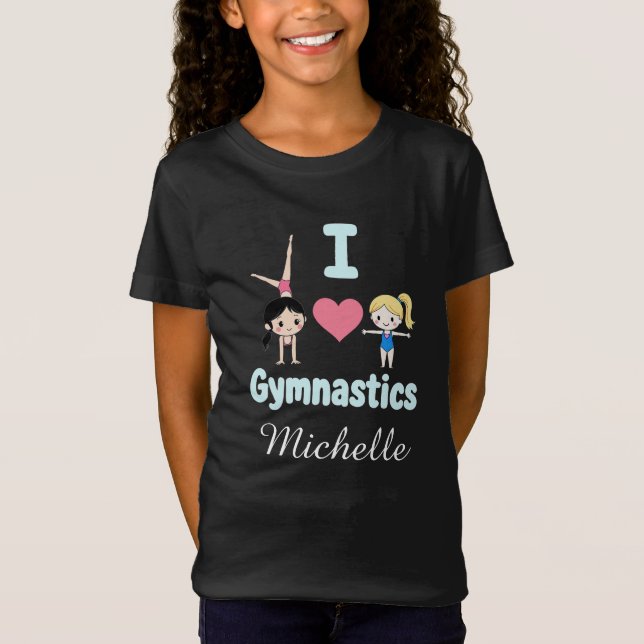 Personalised Little Gymnast Girl,I Love Gymnastics T-Shirt (Front)