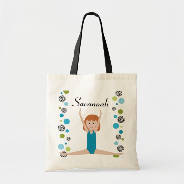 Personalised Little Gymnast in Aqua and Green Tote Bag (Front)