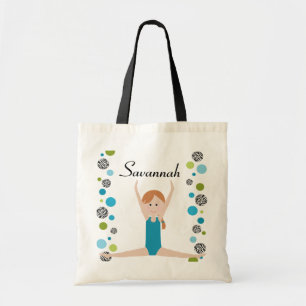 Personalised Little Gymnast in Aqua and Green Tote Bag