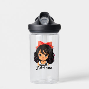 Personalised Little Hispanic Cartoon Girl Water Bottle