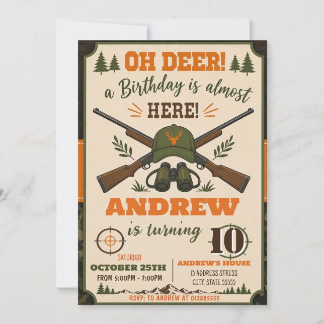 Personalised little hunter birthday invitation (Front)