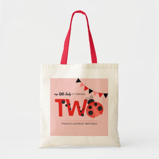 Personalised Little Lady Ladybug Favour Tote Bag (Front)
