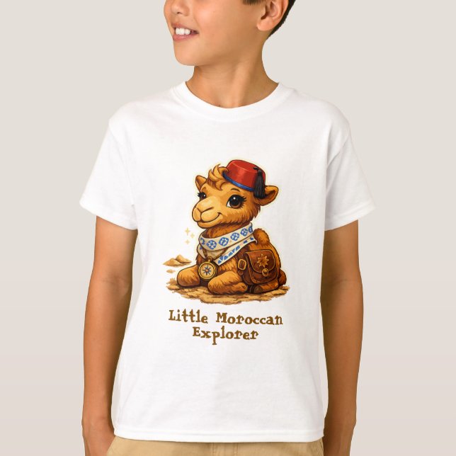 Personalised Little Moroccan Explorer Camel – Cute T-Shirt (Front)