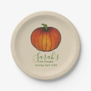 Personalised Little Pumpkin Autumn Baby Shower Paper Plate