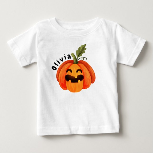 Personalised Little Pumpkin Halloween Baby T-Shirt (Front)