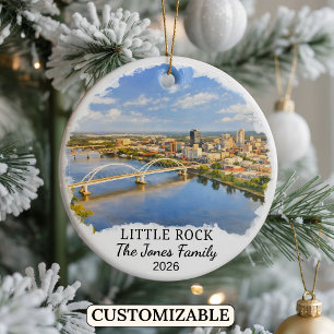 Personalised Little Rock Ornament, Custom Arkansas Ceramic Tree Decoration