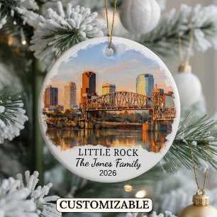Personalised Little Rock Ornament, Custom Arkansas Ceramic Tree Decoration