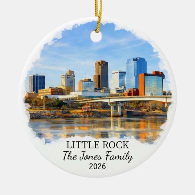 Personalised Little Rock Ornament, Custom Arkansas Ceramic Tree Decoration (Front)