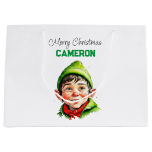 Personalised Little Vintage Boy Elf Christmas Large Gift Bag