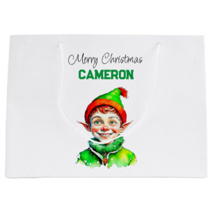 Personalised Little Vintage Boy Elf Christmas Large Gift Bag