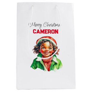 Personalised Little Vintage Girl Christmas Medium Gift Bag