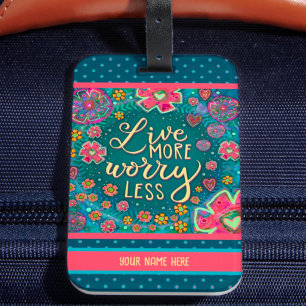 Personalised Live More Name Inspirivity Floral  Luggage Tag