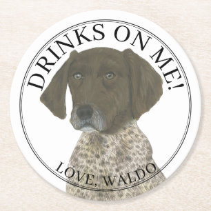 Personalised Liver German Shorthaired Pointer Round Paper Coaster