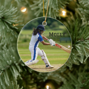 Personalised Living that Cricket Mum Life Photo Ceramic Tree Decoration