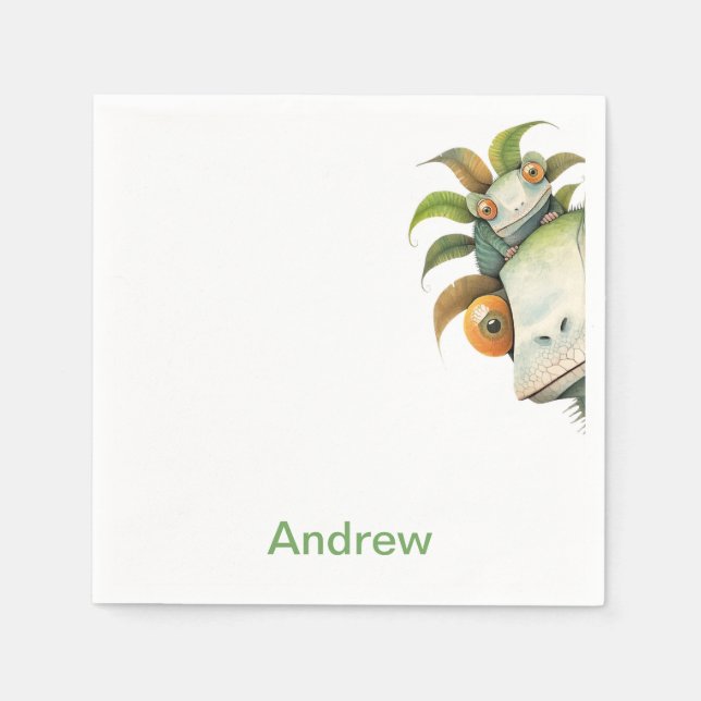 Personalised Lizard Birthday Party Napkin (Front)