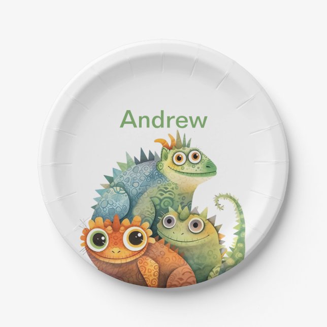 Personalised Lizard Birthday Party Paper Plate (Front)