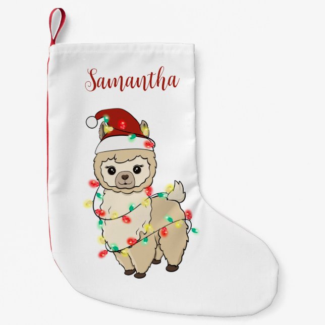 Personalised Llama Christmas Lights Trendy  Small Christmas Stocking (Front)