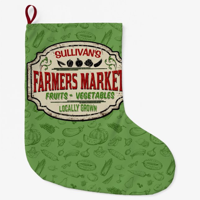 Personalised Locally Grown Garden Farmers Market Large Christmas Stocking (Front)