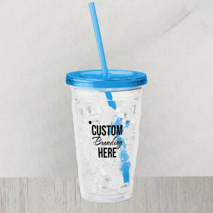 Personalised Logo Blue Acrylic Tumbler With Straw