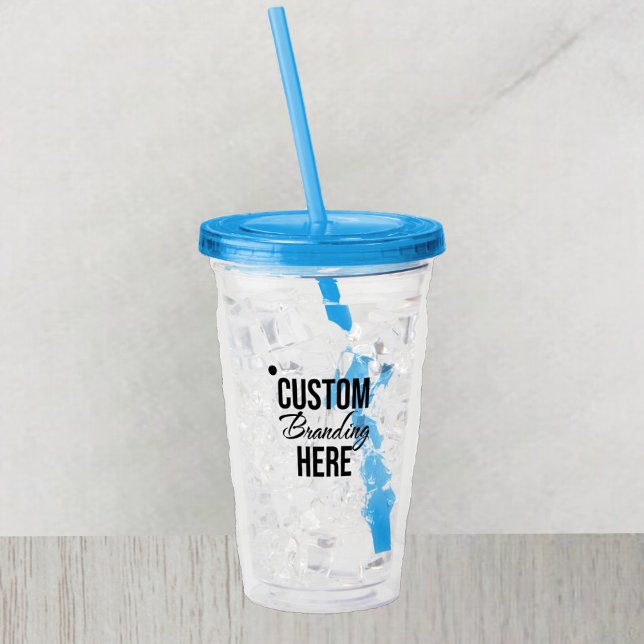 Personalised Logo Blue Acrylic Tumbler With Straw (acrylic logo water bottle tumbler)