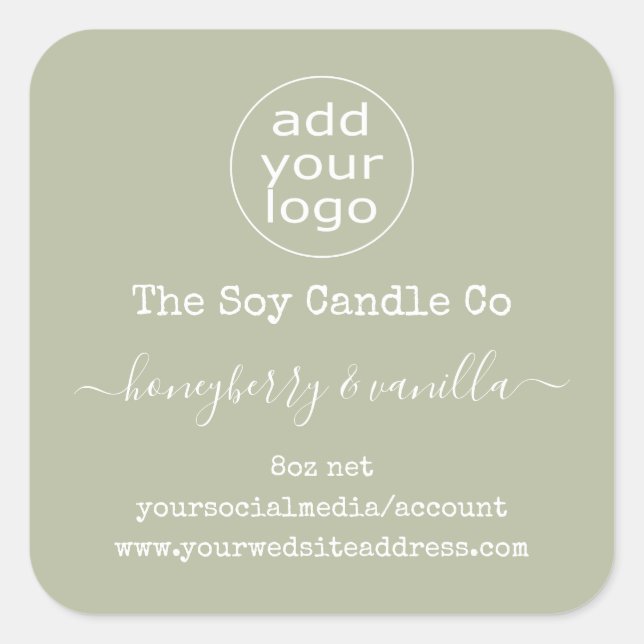 Personalised logo candle label on sage green (Front)