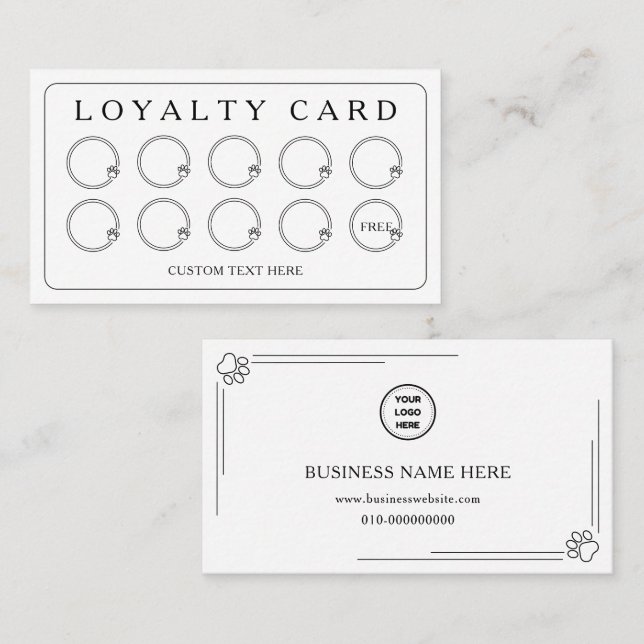 Personalised Logo Cute Paws Dog Cat Pets Services Loyalty Card (Front/Back)