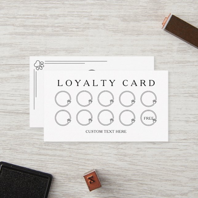 Personalised Logo Cute Paws Dog Cat Pets Services Loyalty Card (Front/Back In Situ)