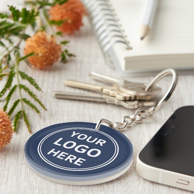 Personalised Logo Modern Navy Blue Business Key Ring (Front Right)