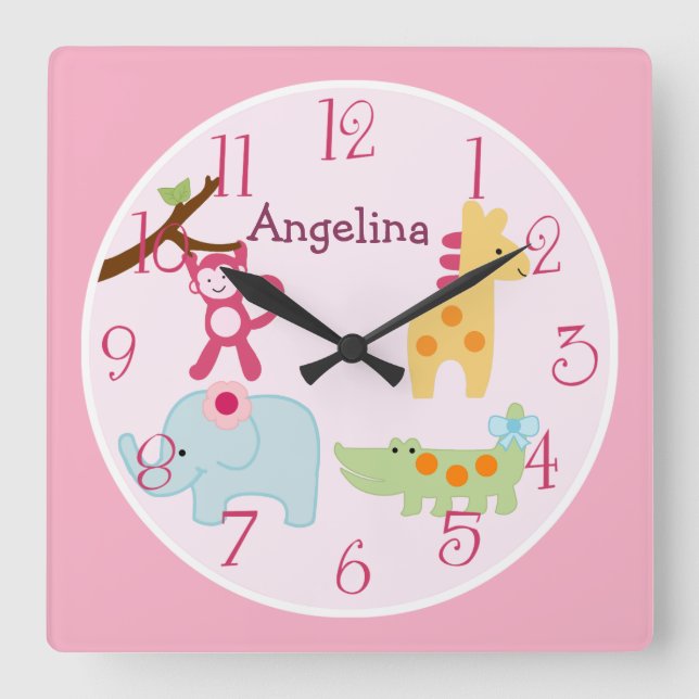 Personalised Lollipop Jungle Animals Nursery Clock (Front)