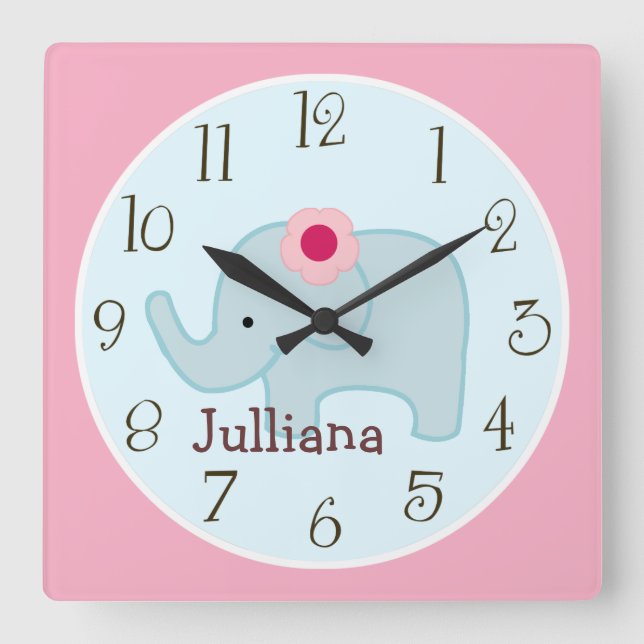 Personalised Lollipop Jungle Elephant Clock (Front)