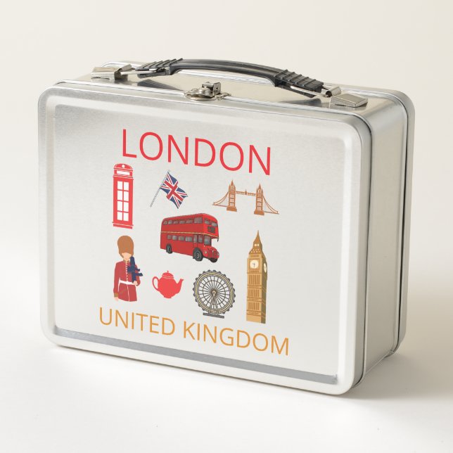 Personalised London Landmarks Travel-Themed Metal Lunch Box (Front)