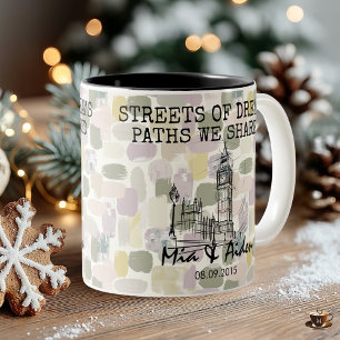 Personalised London Memory - Line Art Landmark Two-Tone Coffee Mug