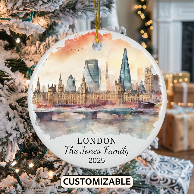 Personalised London Ornament, England Gift Ceramic Tree Decoration (Creator Uploaded)