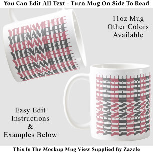 Personalised Long Custom Name Pink Hidden Message Coffee Mug