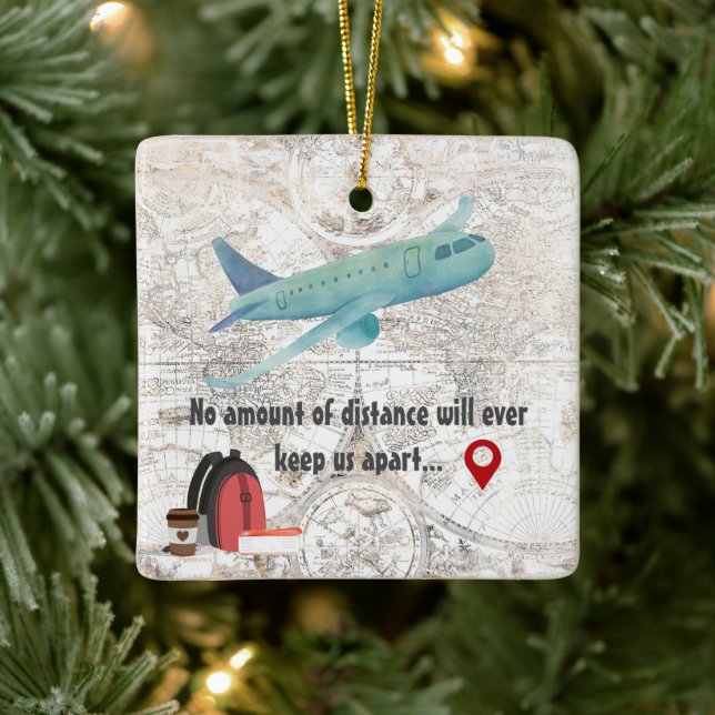 Personalised Long Distance Love Couples Christmas Ceramic Ornament (Tree)