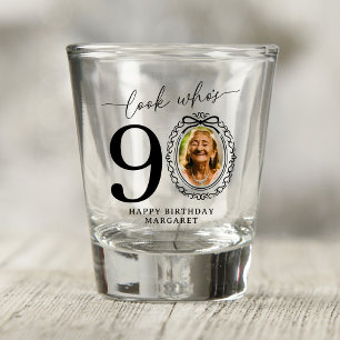 Personalised Look Who's 90 Photo Birthday Shot Glass