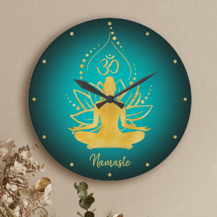 Personalised Lotus & Om Yoga Namaste Custom Name Large Clock